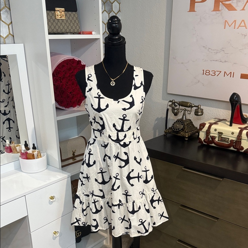 J. Crew White and Black Anchor Mini Dress
